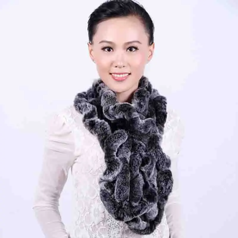 Real Fur Scarf For Women Winter Flounced Design Genuine Rex Rabbit Scarve Elegant Female Fashion Russia Warm |