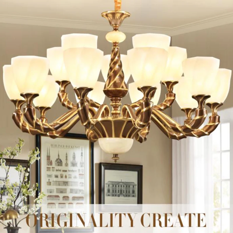 

American country style all copper LED Chandelier vintage creystal Chandelier lights villa hall living room glass Chandelier lamp