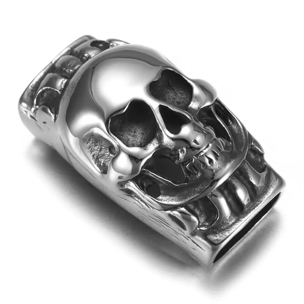 Skull 2 Ползунок из нержавеющей стали, бусины прямоугольной формы, узорчатые, скользящие подвески, подходят 12*6 мм, плоский кожаный DIY мужской браслет, ювелирные изделия, принадлежности для изготовления - Цвет: Skull 2