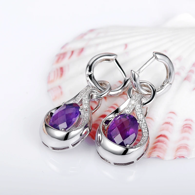 L& zuan Natrual 5.08ct Аметист Висячие серьги для женщин 925 пробы серебро фиолетовый драгоценный камень серьги цирконы хорошее ювелирное изделие подарок