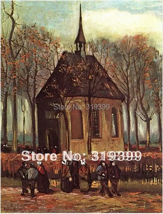 

Репродукция картины маслом на льняном холсте, собирание покидает реформированную церковь в нуюне от Винсента Ван Гога, 100% ручная работа