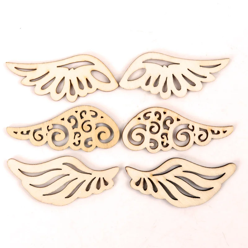Wooden Cute Wing Shape Arts Painting Scrapbooking Embellishments Craft Handmade Home Decoration Accessories DIY 57mm 12pcs