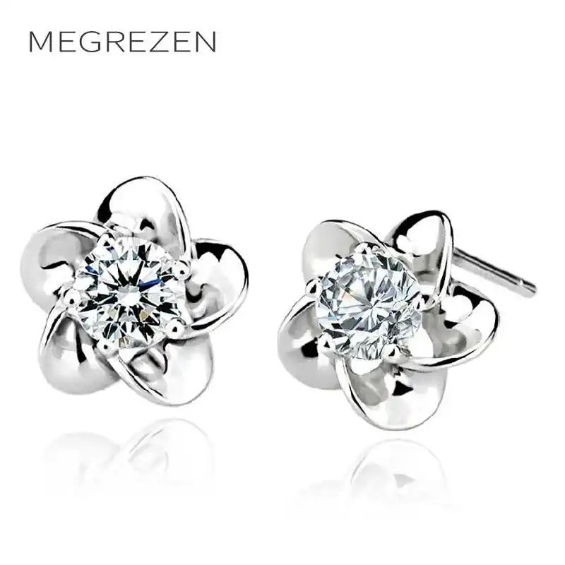 MEGREZEN Stud Earrings For Girls Costume Jewelery Small Cubic Zirconia Flower Women Accessories Decorating B11-5 | Украшения и