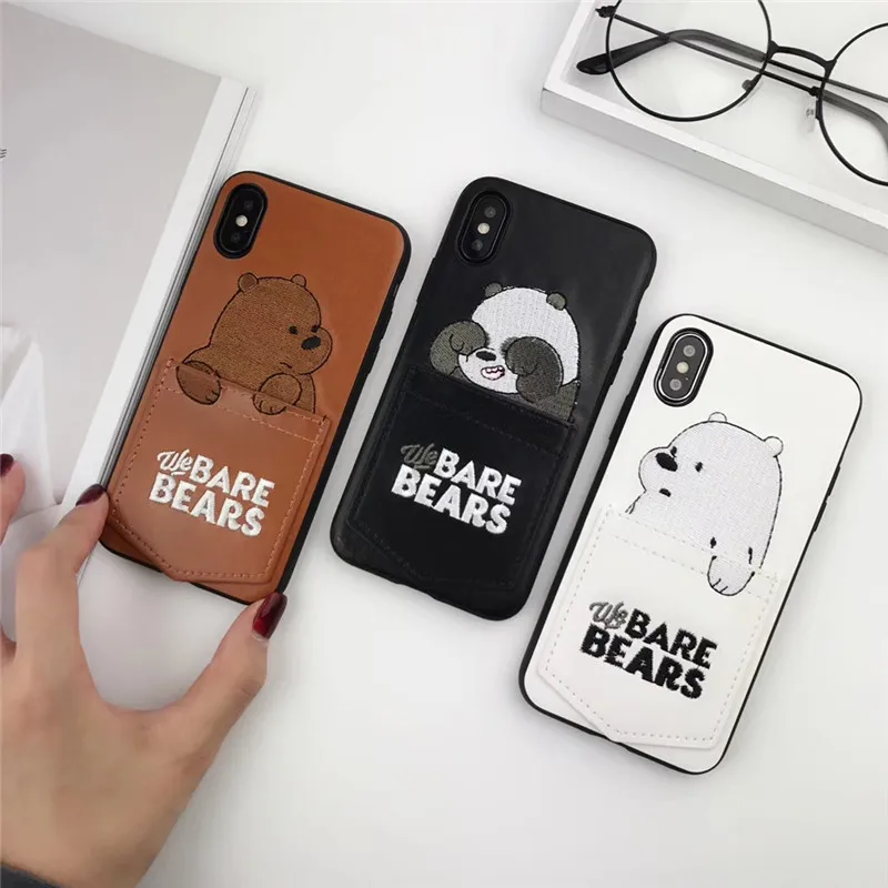 Из мультфильма, популярная яркая детская одежда с милой вышивкой мы вся правда о медведях карманом для карт чехол для iPhone X 6 6s 7 8 Plus XR XS Max кожаный мягкий чехол с принтом для Samsung Galaxy Fundas