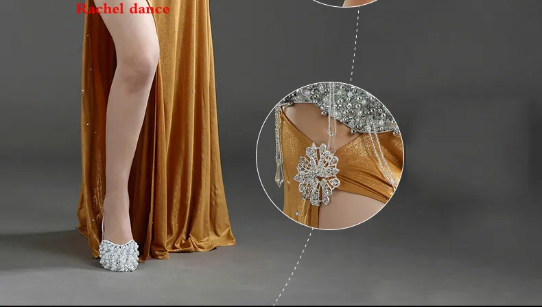 Производительность 5 Цветов Женщины Dancewear Профессиональный Размер S-L 4 шт. Экипировка Бюстгальтер Ремень Юбка Длинные Восточные Бусы Костюм Танец Живота