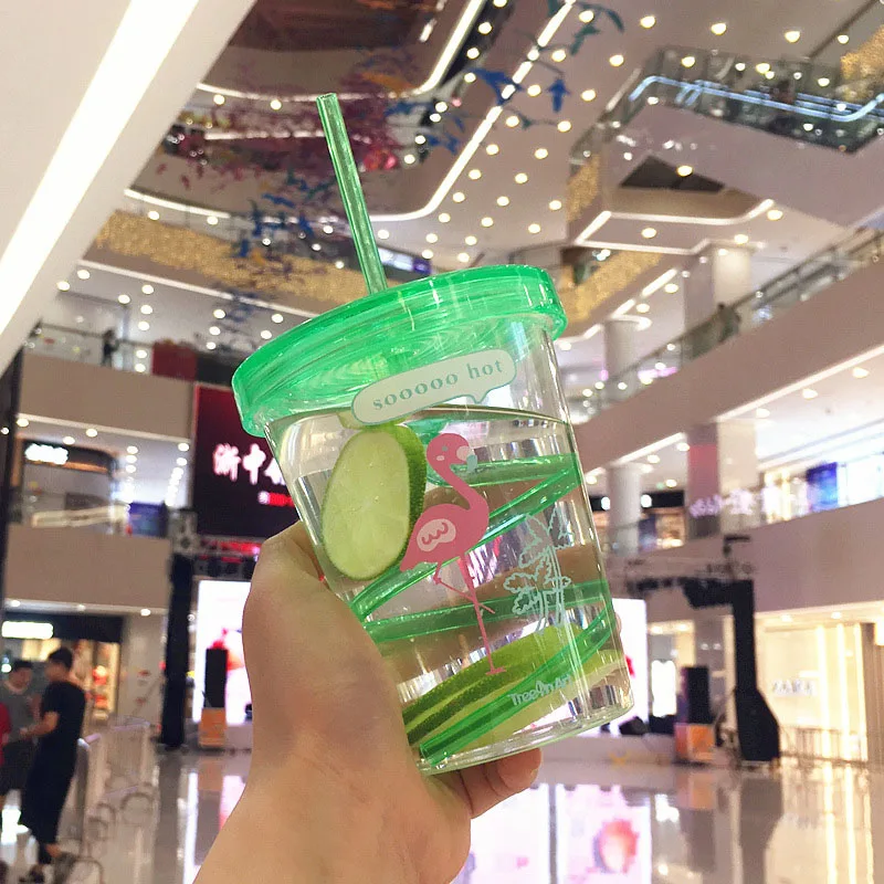 450 мл Фламинго мультфильм Милая пластиковая соломинка бутылка для активного