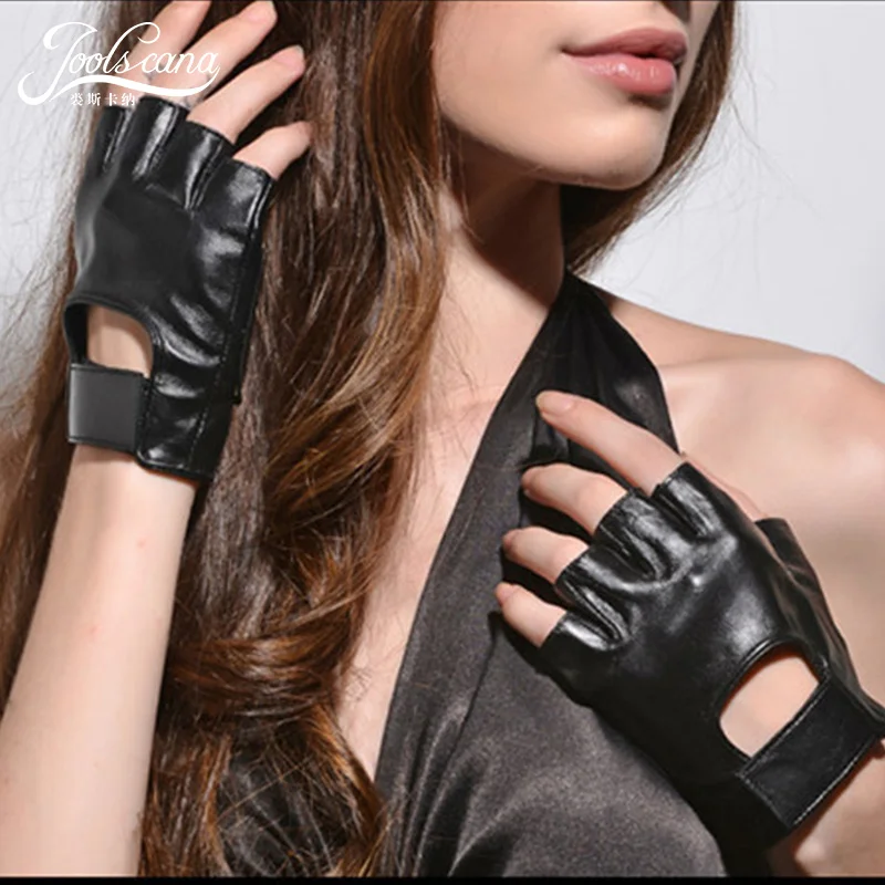 

Joolscana half finger women gloves genuine leather gloves fingerless spring summer fall gloves top quality mitten driving cool