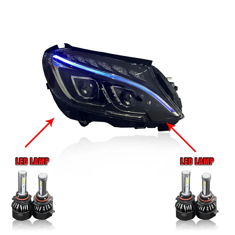 ALL LED 2 шт. светодиодный фонарь для Benz W205 c-класс 15-18автомобильный светодиодный фонарь с двойными ксеноновыми линзами автомобильные аксессуары дневные ходовые огни противотуманные фары - Цвет: ALL LED