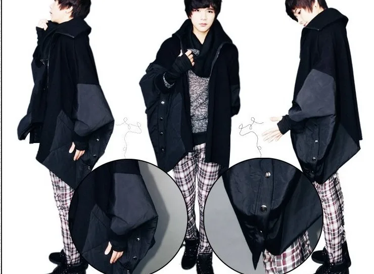 Korean Fashion Bat-Wing Sleeves Cotton Coat Black CT78 | Мужская одежда