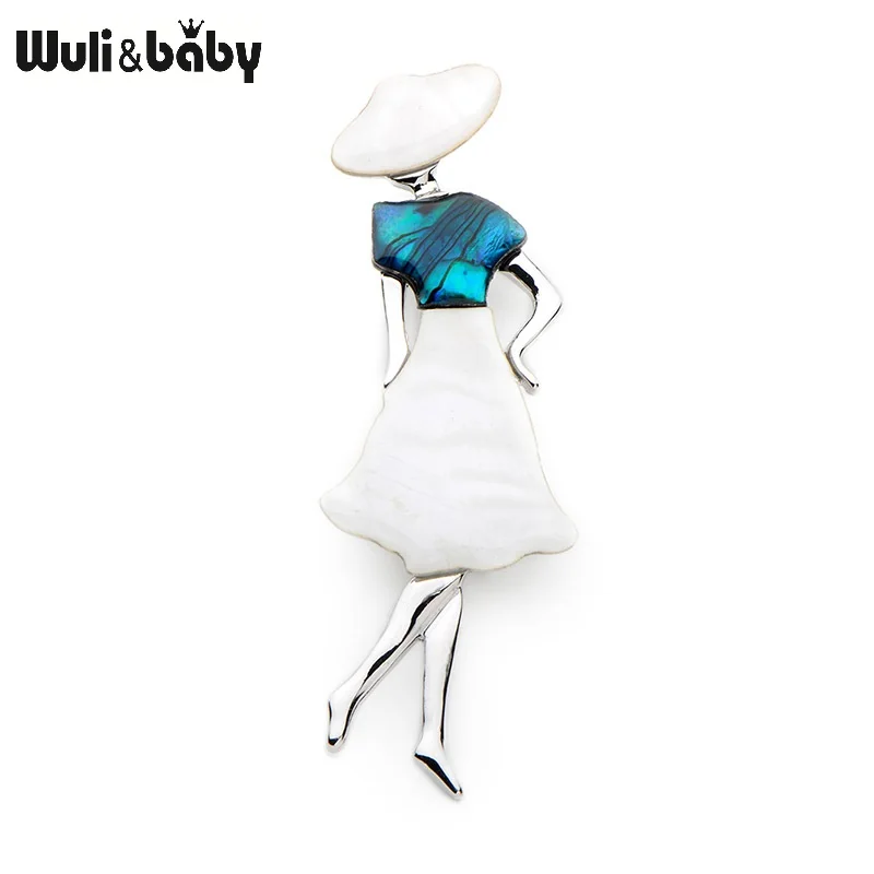 

Женская Брошь в виде шляпы Wuli & baby, брошь из натуральной ракушки, в виде девушки, Офисная бижутерия, подарок
