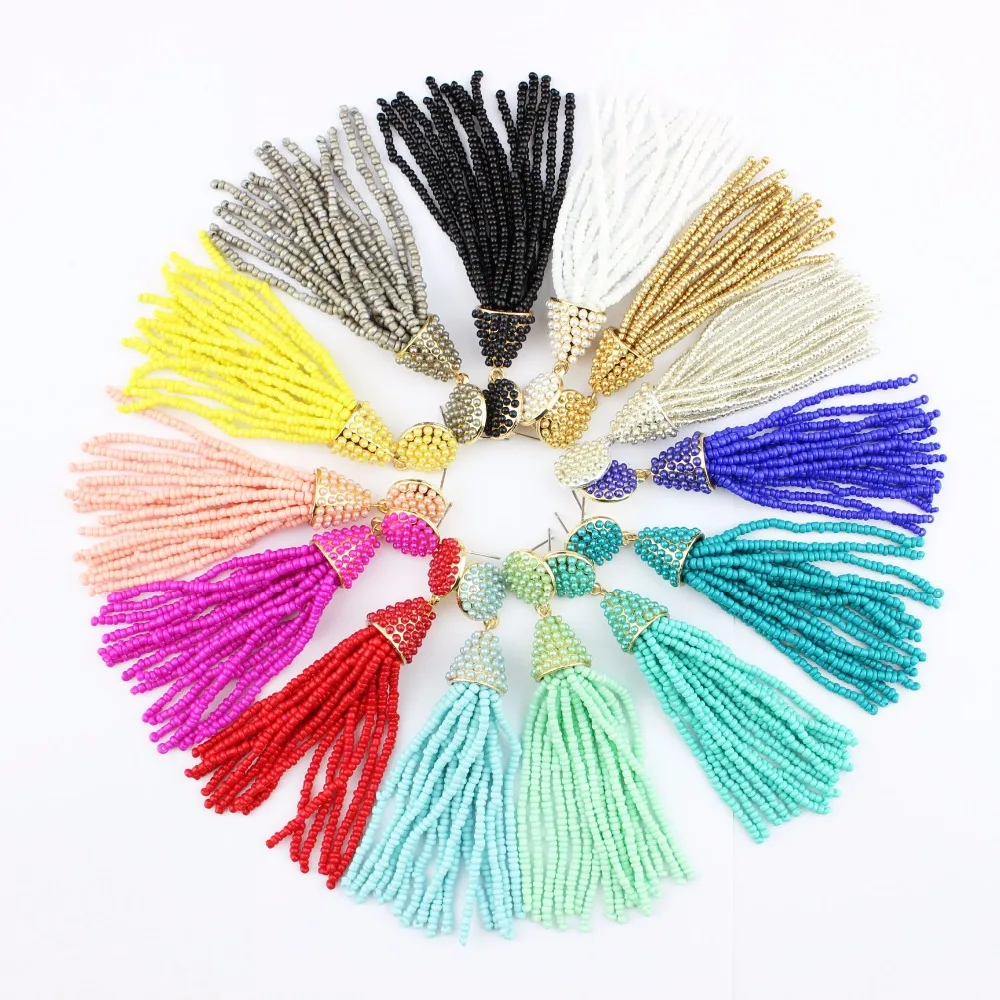 

Handmade Seed Beads Tassel Drop Earrings