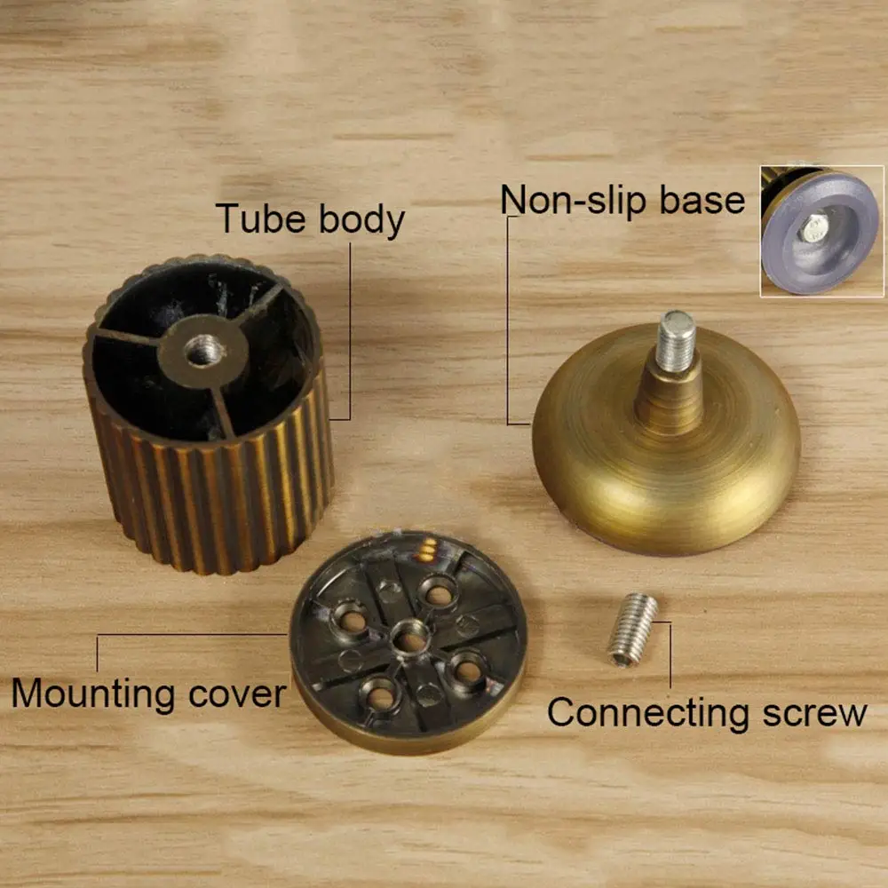 

4Pcs Furniture Legs Adjustable Metal Support Feet, Striped Antique Copper Table and Chair Sofa Cabinet Feet Non-Slip Rust 8-15cm