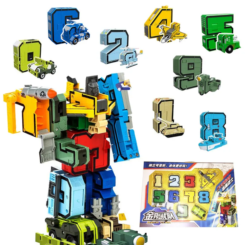Робот трансформер игрушка кирпичи 10 цифр математический символ боец военный