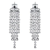 beautfiul silver color crystal super long tassel bridal earrings diamante rhinestone wedding party long dangle earrings