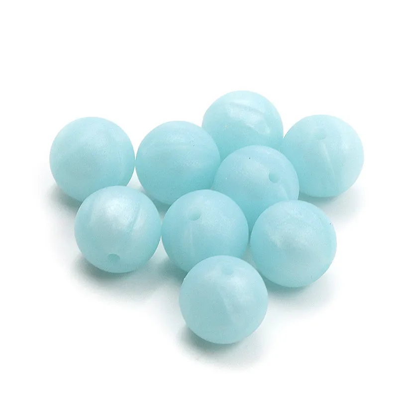 

JOJOCHEW 100pcs 9mm-19mm Pearl Blue Silicone Baby Teething Beads BPA Free Round Cuentas de silicona Jewelry Handmade Toys Gift