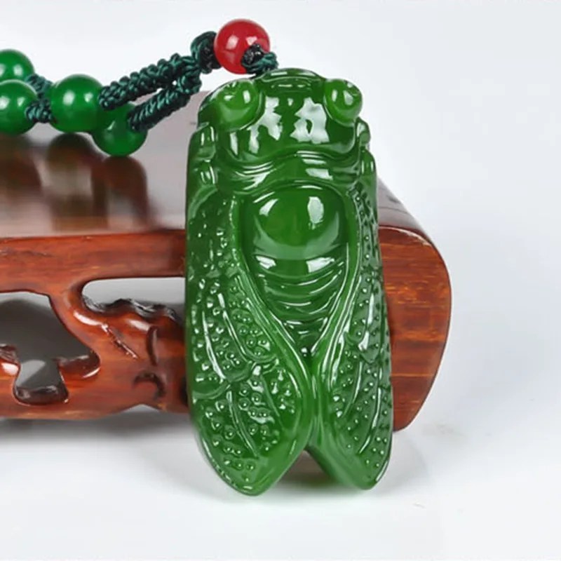 

JoursNeige Natural Dry-Green Cicada Stone Pendants Necklace Lucky Fine Carving Pendants for Women Men Chain Pendant Jewelry