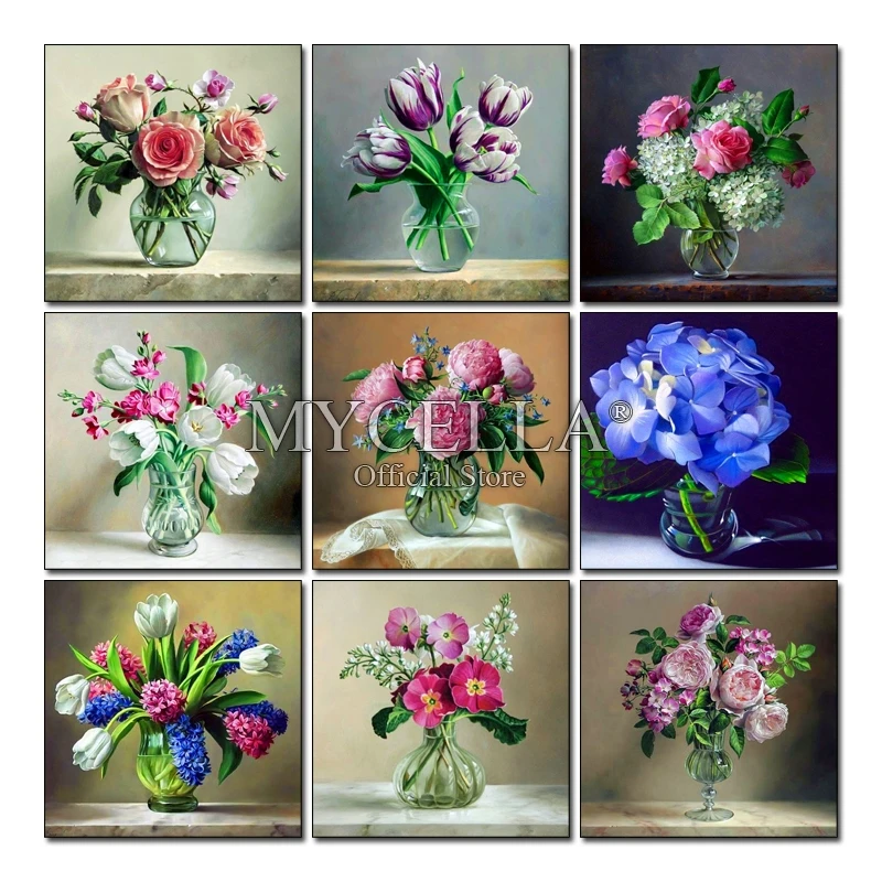 

5D DIY Diamond Embroidery Flowers Picture Of Rhinestone Diamond Painting Full Square Drill Cross Stitch Vase Home Decoration