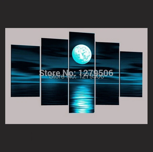 

Handmade 5 Piece Landscape Oil Paintings On Canvas Wall Art Beautiful Scenery Moonlight Pictures For Living Room Home Decor