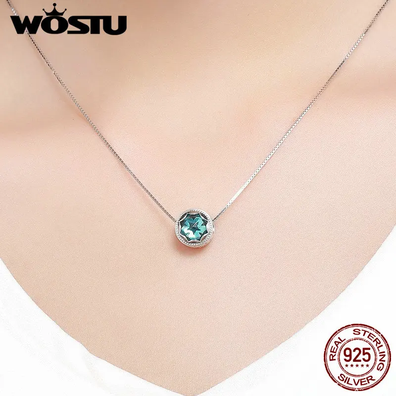 WOSTU 925 пробы серебряные сияющие звезды, синий кристалл шармы бусины подходят браслет для женщин DIY ювелирные изделия подарок FIC692