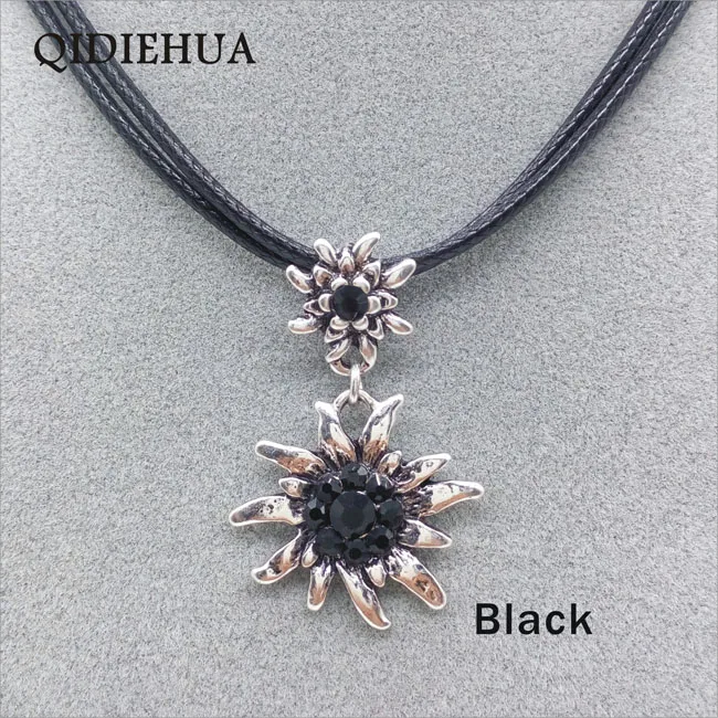Новинка, модное серебряное ожерелье из подсолнечника, подвеска, блестящие белые стразы, ожерелье для женщин, Октоберфест, веревочная подвеска, чокер, опт