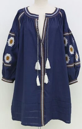 Женское льняное платье цвета хаки винтажное свободное хлопковое с вышивкой