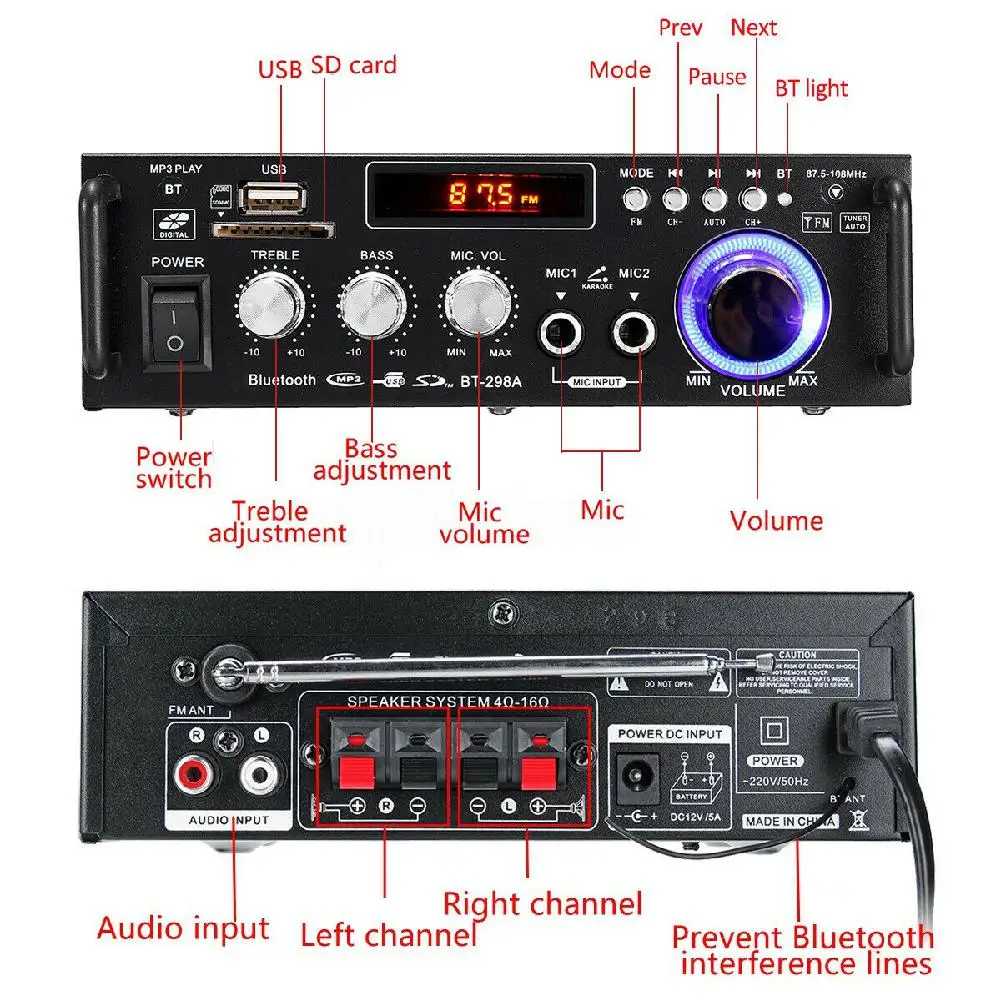 LeadingStar 600 W усилитель для ЖК-дисплея Hi-Fi аудио стерео bluetooth FM 2CH AMP автомобильное