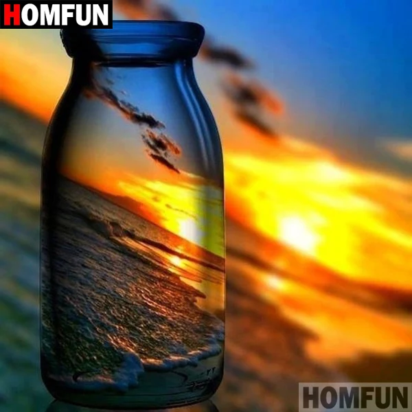 HOMFUN Алмазная картина "Бутылка пейзаж" вышивка крестиком на заказ фото Алмазная вышивка квадратная круглая дрель домашний декор A07446 - Цвет: Зеленый