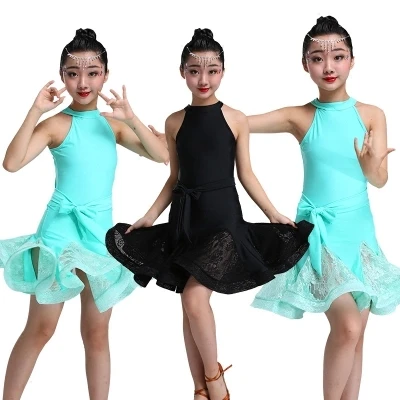 Платье для латиноамериканских танцев кружевная юбка девочек танцевальные