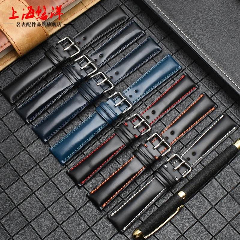High quality leather horse hip watch belt Replacement for Rosn million O-M-G hippocampus 20 22mm male watch strap