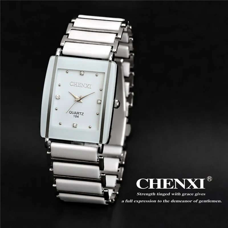 Man White Роскошные брендовые CHENXI, элегантные женские часы, стразы, белое серебро, простой стильный дизайн, керамический браслет, кварцевые повседневные часы - Цвет: Man White