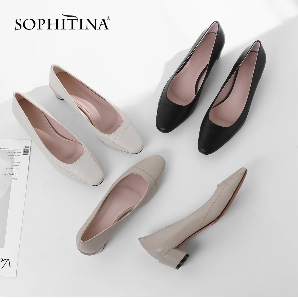 SOPHITINA/Новинка года; модные туфли-лодочки с круглым каблуком; классическая женская повседневная весенняя обувь; лаконичные туфли-лодочки с закрытым квадратным носком ручной работы; MO67
