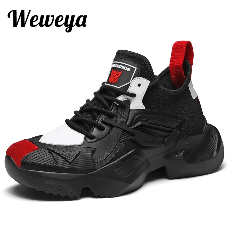 Weweya Totem Men Chunky Shoes PU Leather Breathable Casual Dad Lace Up Fashion Outdoor White Sneakers Male Adult |