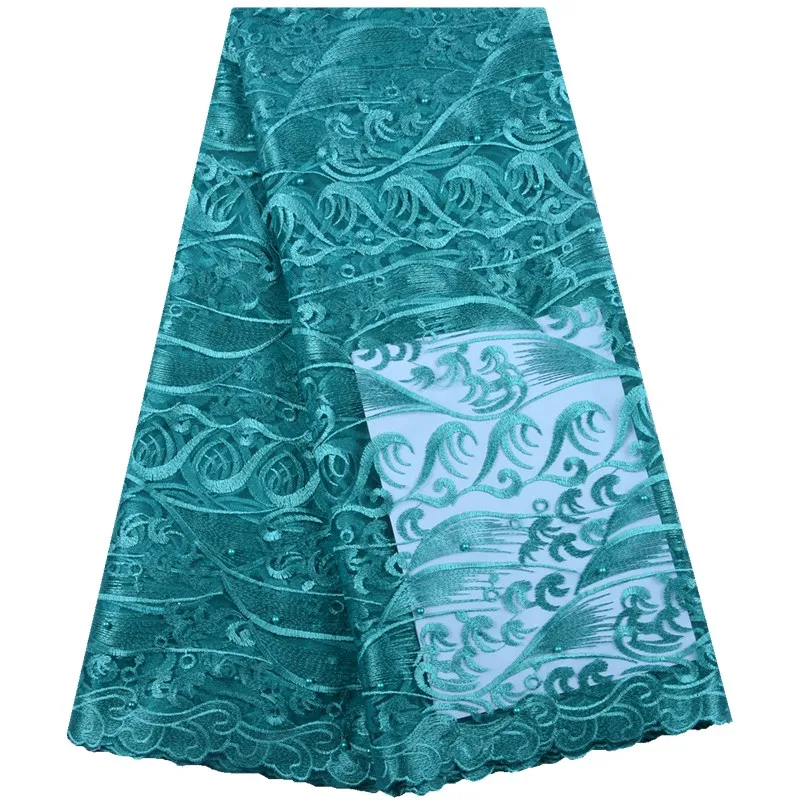 Чисто белая свадебная нигерийская кружевная ткань с бусинами африканская