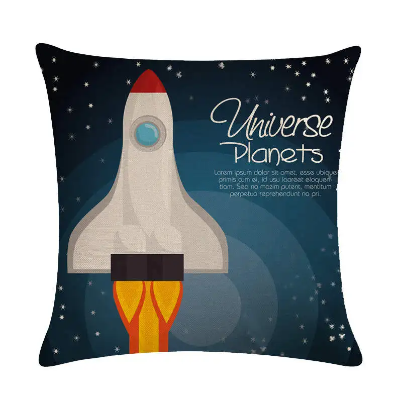 Чехол для подушки с мультяшным космическим кораблем чехол из хлопка и льна