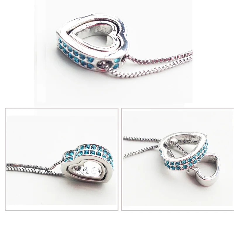 Двойное сердце кулон свитер цепь ожерелье кристалл талисманы Женская мода