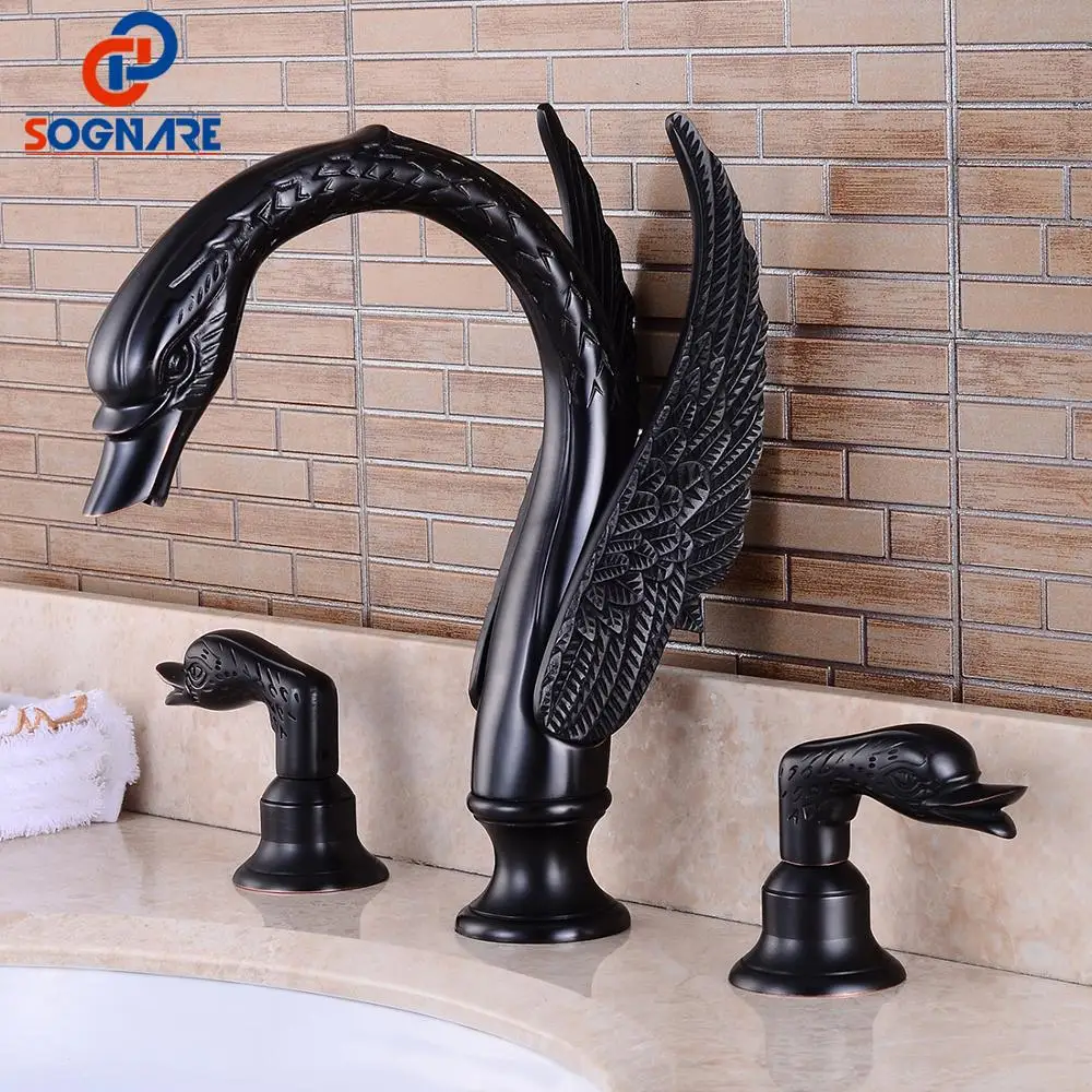 

Bathroom Basin Faucet Oil Rubbed Bronze Two Handle Bathroom Sink Faucet Widespread Brass Swan Faucet Mixer Sink Tap Bath Faucet
