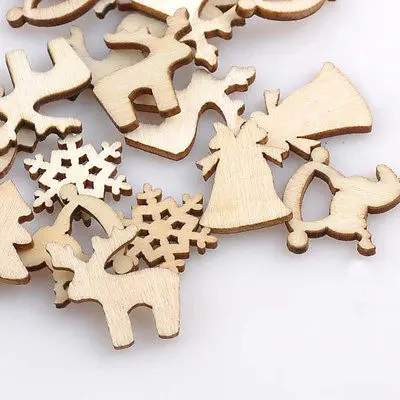 100Pcs Mixed Christmas Wood Chip Party Ornaments Stickers Xmas Tree Hanging Sticker Decoration | Дом и сад