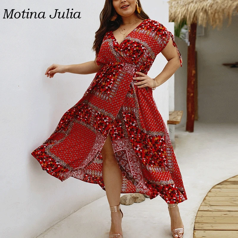 Motina Julia 2019 летнее платье с принтом для женщин большие размеры boho пляжное Женское