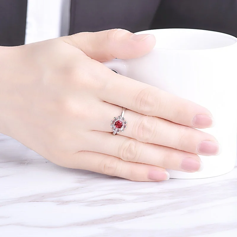 Новое роскошное красное кольцо с цветком вишни и цирконием открытое женское