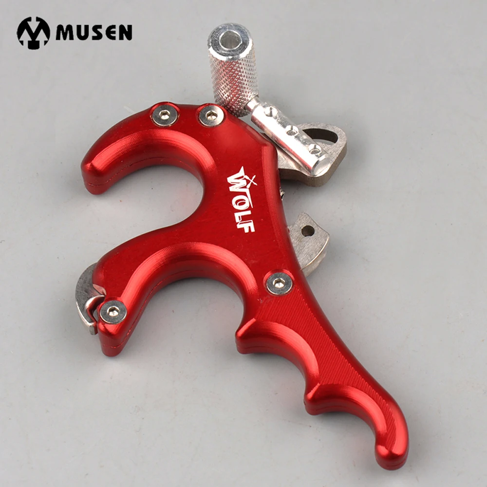 

Wolf Stainless Steel 4 Finger Grip Caliper Release Aid in Red Color Archery Caliper Grip Release for Compound Bow Hunting