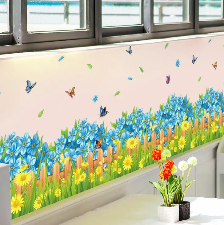 Синие цветы и Хризантема бабочка пластик DIY настенная художественная Настенная