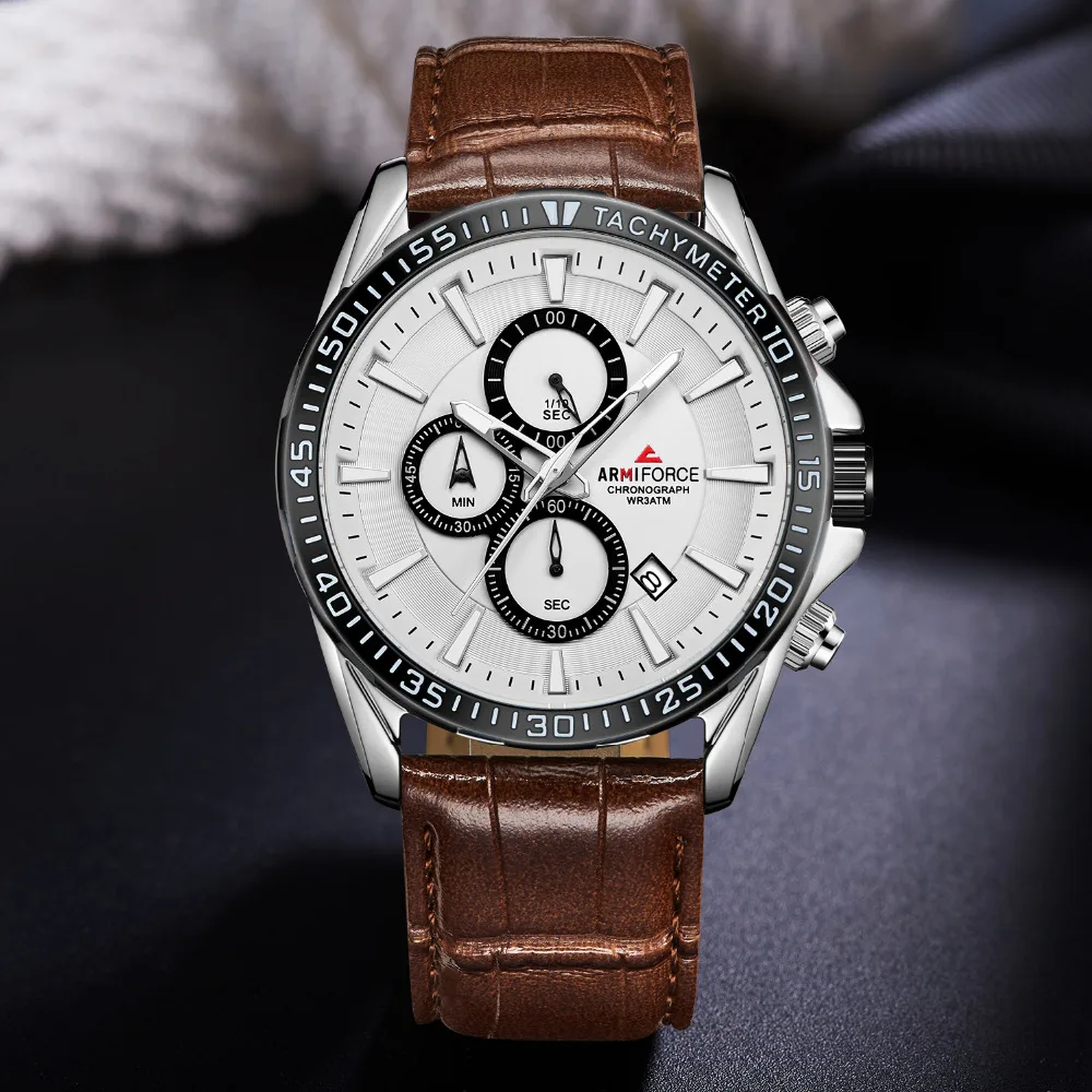 ARMIFORCE модные Авто Дата Мужские кварцевые наручные часы бизнес кожа Хронограф