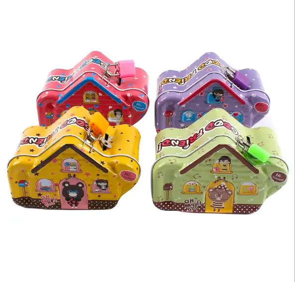 1 шт. мультяшная Оловянная металлическая копилка для монет с замком денег коробка