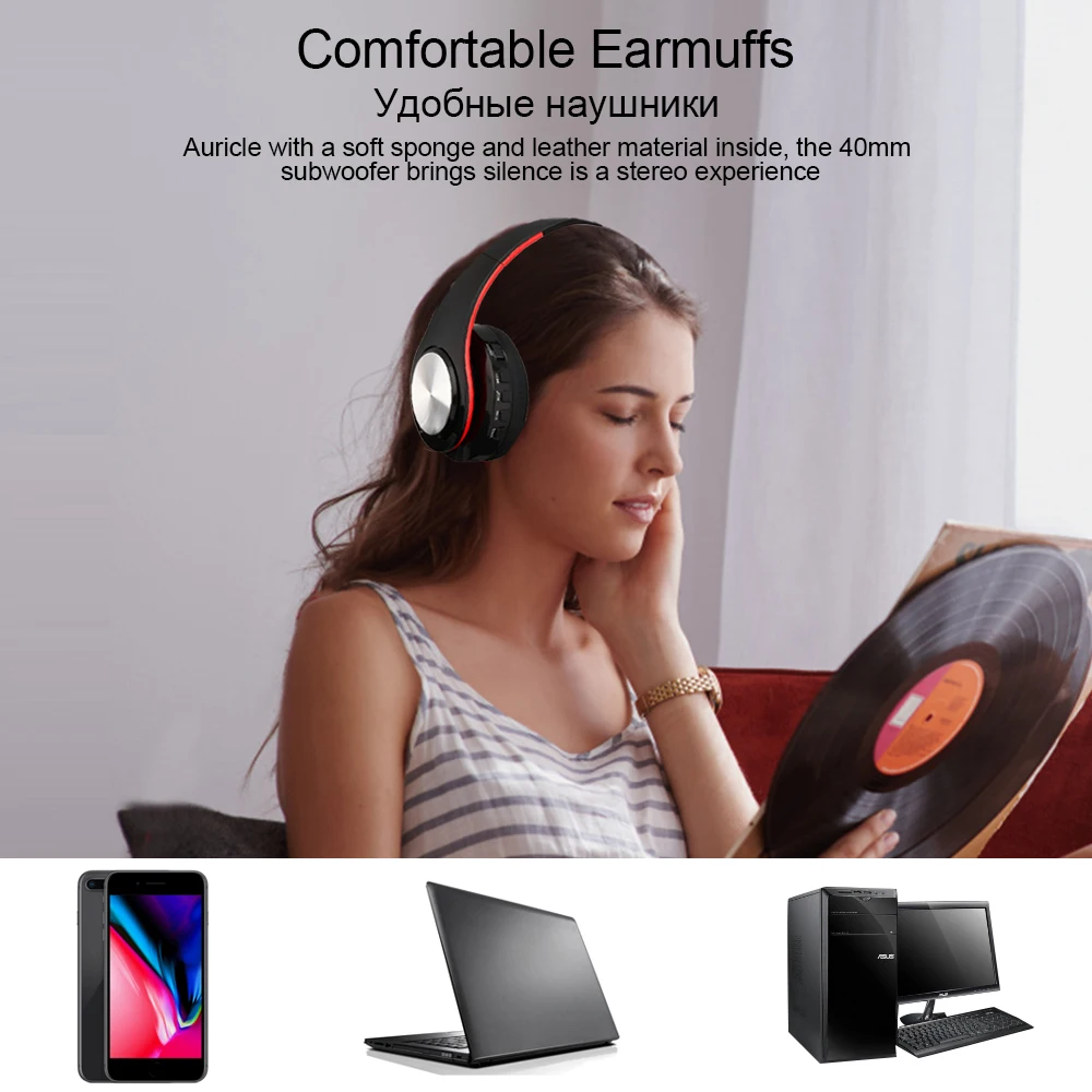 Bluetooth Headset Stereo Audio Wireless Headphones Fordable Wired Earphones With Microphone and FM radio For PC mobile phone Mp3 |
