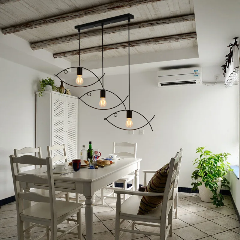 Modern pendant light indoor lighting Vintage LED lights metal iron fish lampshade warehouse style fixture e27 bulb 85-240v | Лампы и