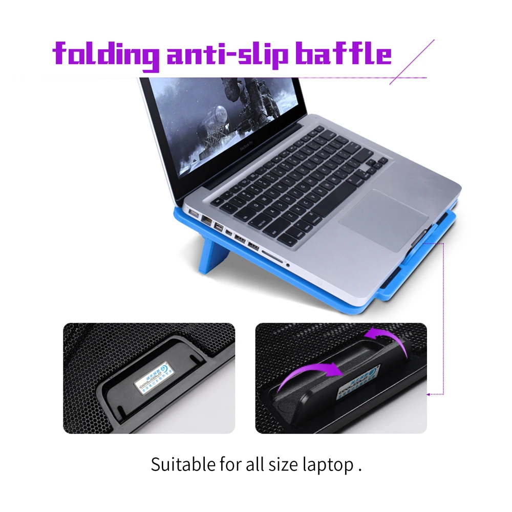 COOLCOLD 2 USB охлаждающая подставка для ноутбука с пятью регулируемыми углами охлаждающий вентилятор USB подставка с Led светильник для ноутбука 12-15,6''