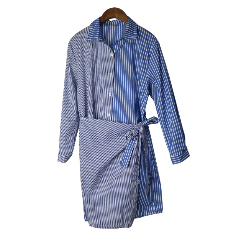 Женское платье-рубашка в полоску с длинным рукавом | Женская одежда