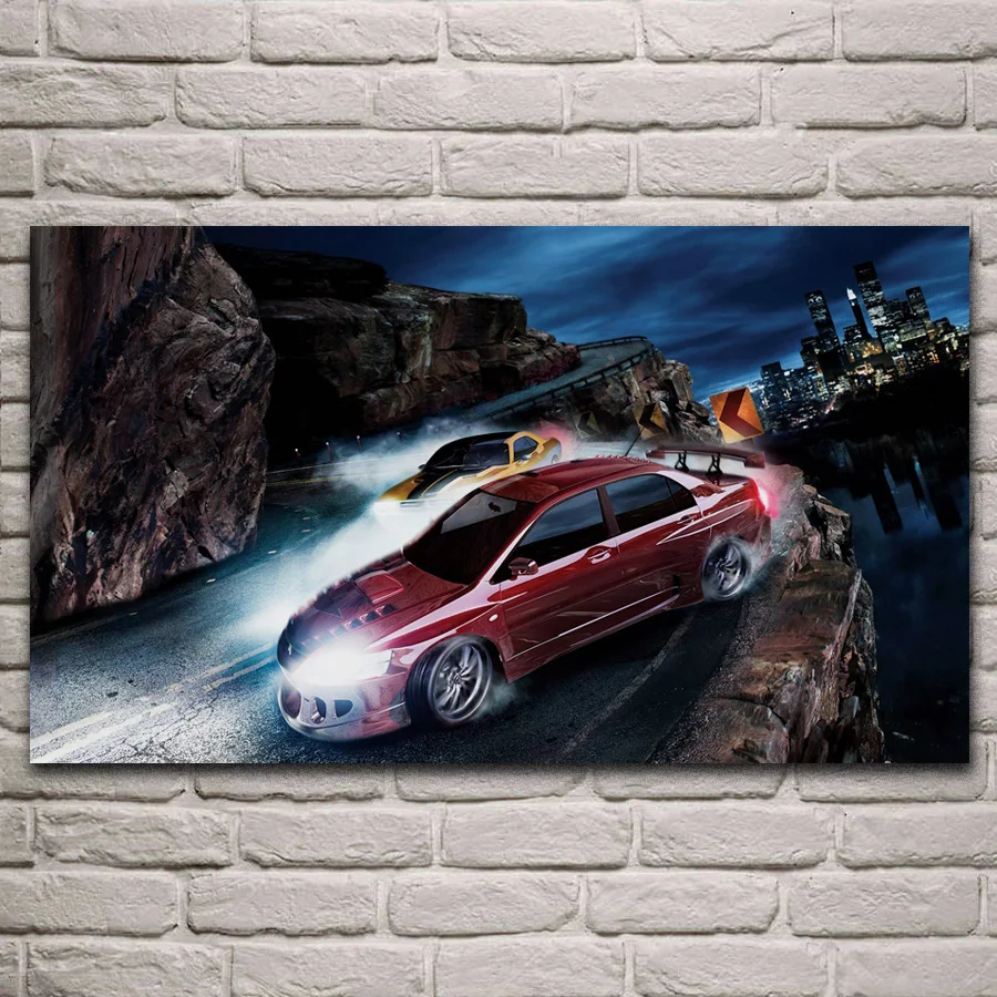 

night auto racing Car game fan art fabric posters on the wall picture home art living room decoration KH888