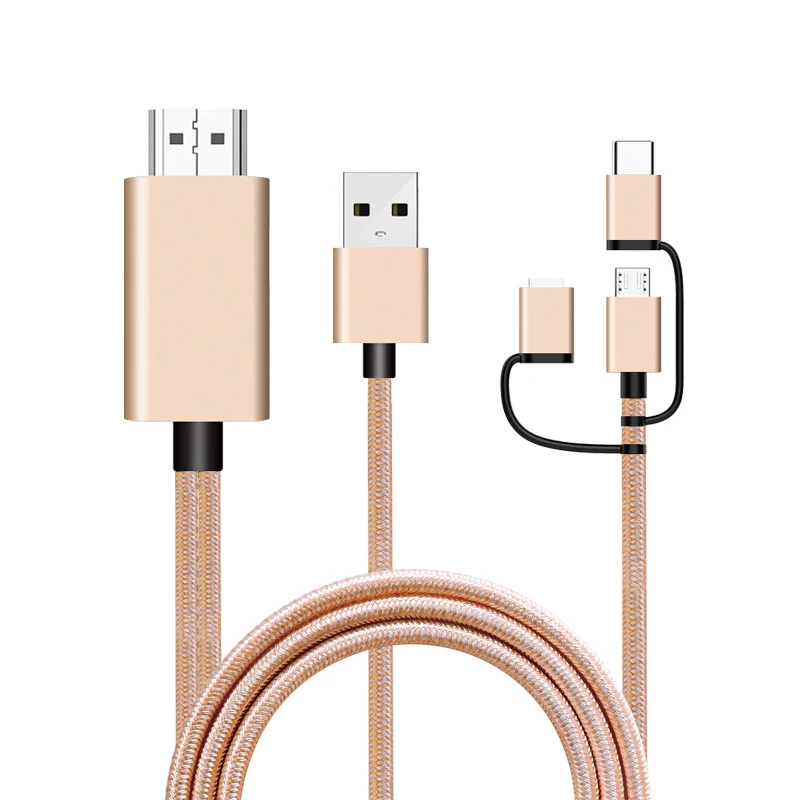 2K 30Hz Gold Micro usb type C Android iOS Телефон HDMI кабель 3 в 1 адаптер 2K 1080P видео конвертер для iPhone XS MAX XR samsung S8 S9 S10 к ТВ - Цвет: 2K 30Hz Gold
