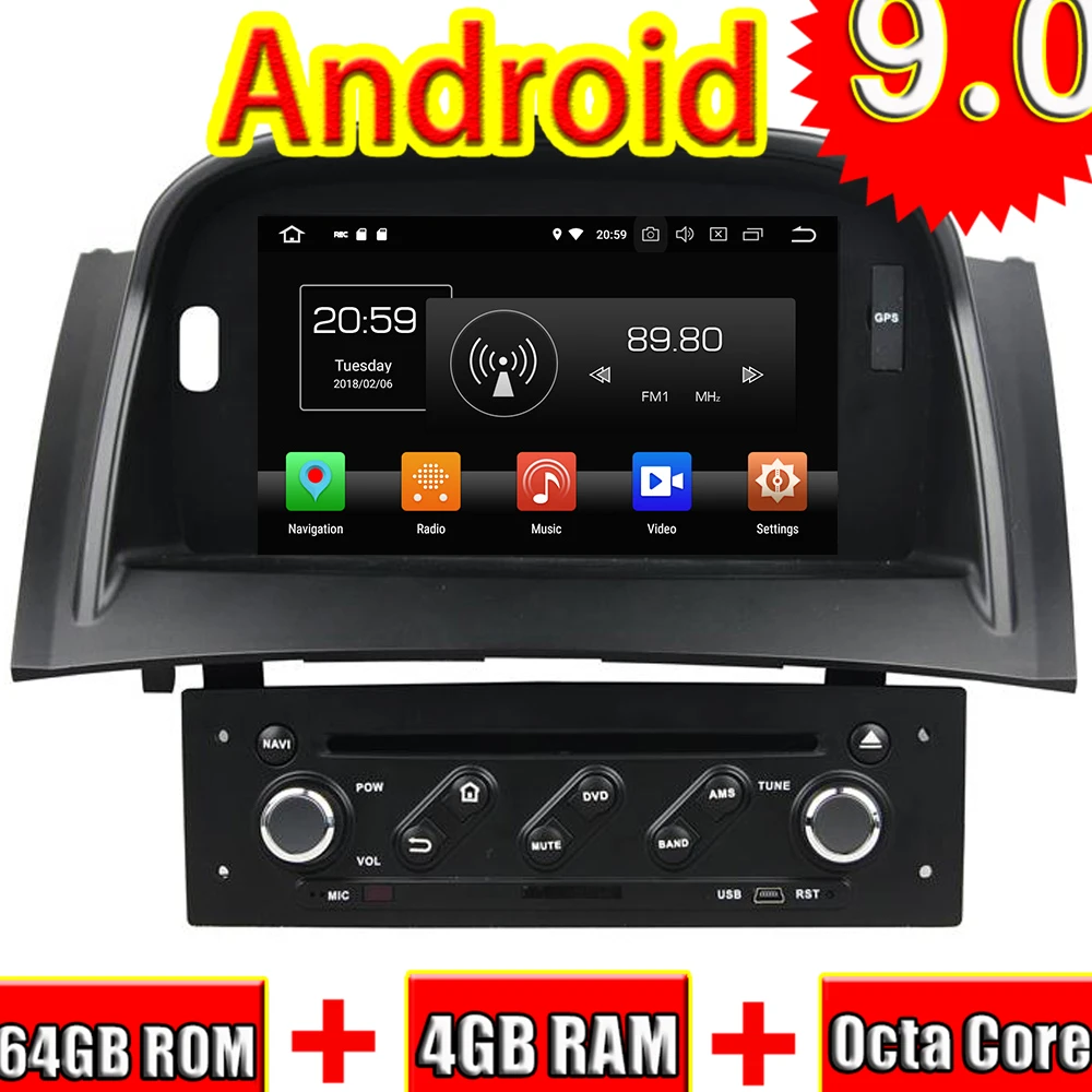 Topnavi Восьмиядерный Android 9 0 автомобильный DVD мультимедийный плеер для Megane II 2004 2009